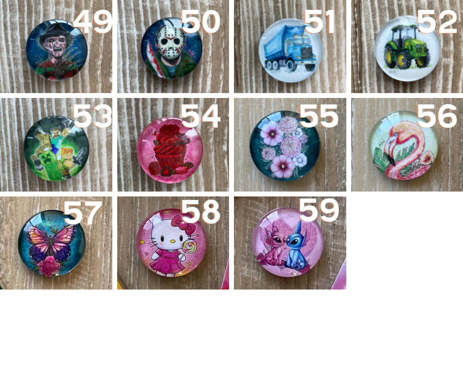 4 aimants au choix, cabochons en verre 25mm