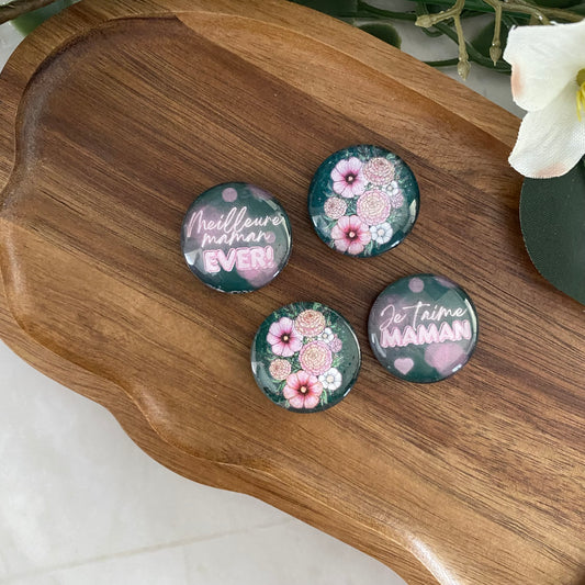 4 aimants cabochons en verre 25mm